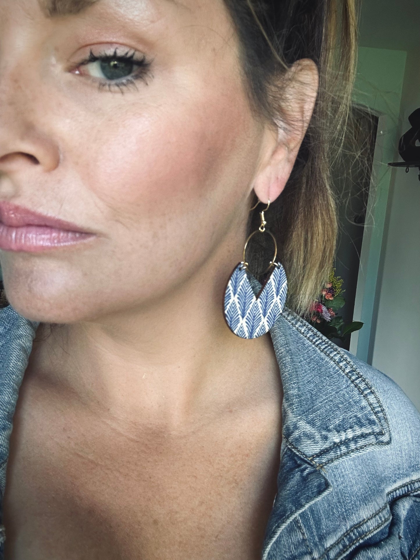 Blue Leaf Statement Earrings